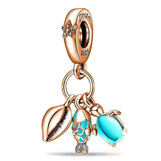 Punk style star charm with rose gold finish and crystal accents