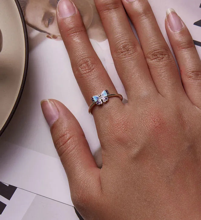 purple and blue butterfly ring