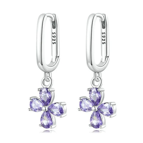 Purple Flower Dangle Earrings - Purple Flower Dangle Earrings