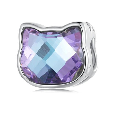 Purple Gemstone Cat Bead Charm - Purple Gemstone Cat Bead Charm