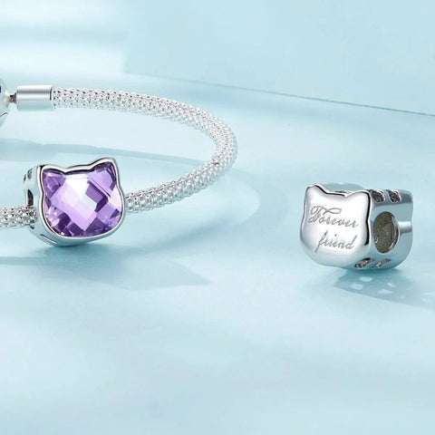 Purple Gemstone Cat Bead Charm