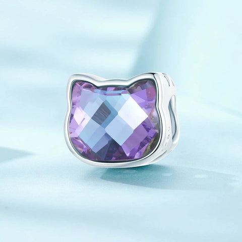 Purple Gemstone Cat Bead Charm - Purple Gemstone Cat Bead Charm