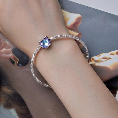 jewlouli purple gemstone cat bead pandora charm jewelry fits pandora bracelet