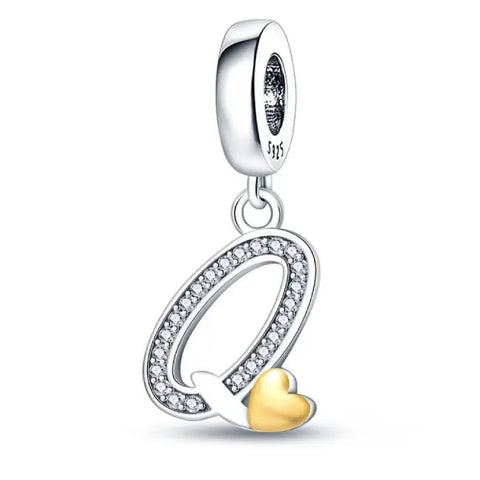 Silver letter Q charm Gold heart