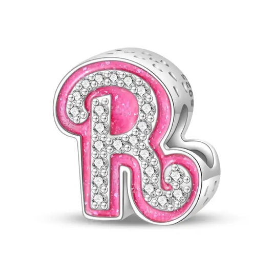 R pink charm letter for pandora bracelets