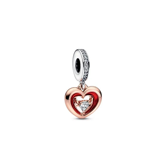 Radiant Heart Dangle Charm Pandora Rose - Heart dangle charm in Pandora Rose, a beautiful piece for romantic themes.