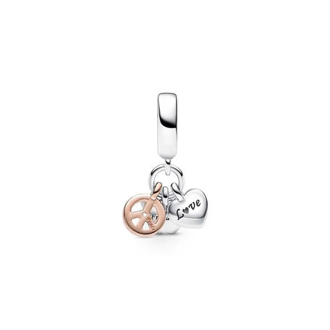 Rainbow Heart, Butterfly & Peace Triple Dangle Charm