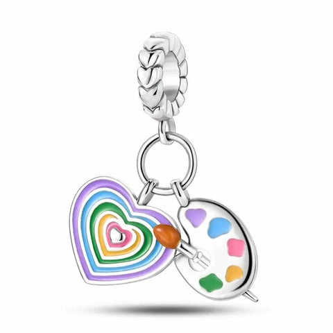 Rainbow Heart Palette Charm - Rainbow Heart Palette Charm- Artistic Multicolor Bead