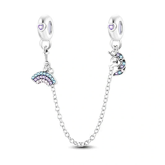 rainbow-unicorn-safety-chain affordable fits Pandora bracelet Jewelry charm