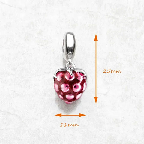 Raspberry charm with silver accents.