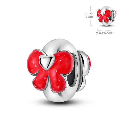 Red Bow Enamel Pandora Charm- Elegant Ribbon Jewelry Bead