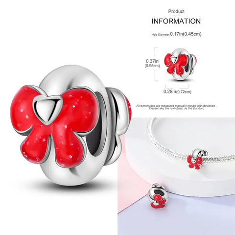 Red Bow Enamel Charm- Elegant Ribbon Jewelry Bead