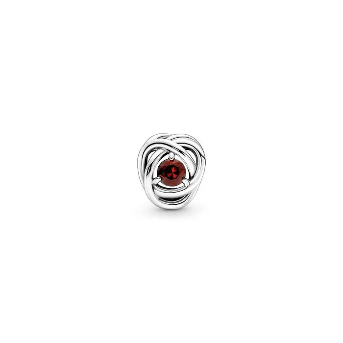 Red Eternity Circle Charm January - Charming red eternity circle for January, adding birthstone elegance to jewelry.