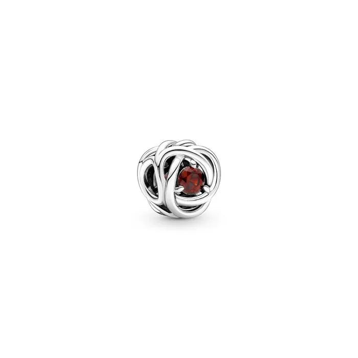 Red Eternity Circle Charm January - January birthstone charm in red, representing strength and commitment.