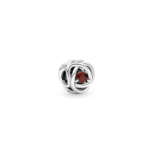 Red Eternity Circle Charm January - January birthstone charm in red, representing strength and commitment.