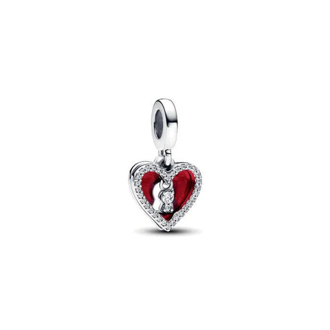 Red Heart & Keyhole Double Dangle Charm - Red Heart & Keyhole Double Dangle Charm