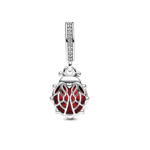 Red Ladybird Dangle Charm - Playful red ladybird charm, a fun piece for nature-inspired bracelets.