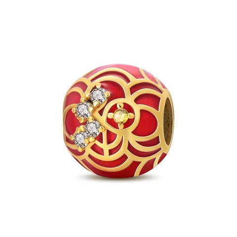 Gold-Plated Sterling Silver Charm with Red Enamel & Crystals - Gold-Plated Sterling Silver Charm with Red Enamel & Crystals - red enamel enamel with gold and crystal bead charm - Pandora