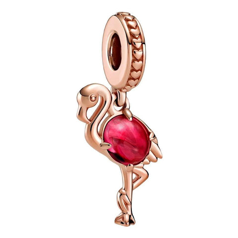 Red Flamingo Charm with Enamel and Rose Gold Plating - Red Flamingo Charm with Enamel and Rose Gold Plating