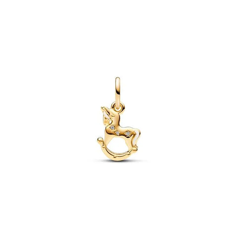 Rocking Unicorn Dangle Charm Pandora Shine - Playful rocking unicorn charm in Pandora Shine, perfect for magical themes.
