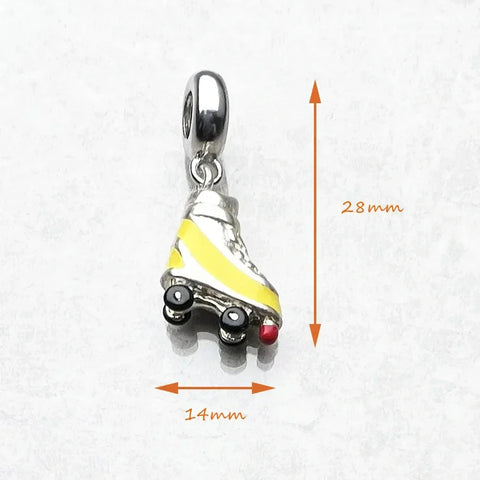Roller skate charm with yellow stripe.