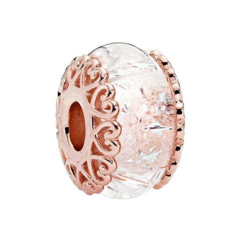 Elegant Rose Gold Plated Bead with Crown Design - Embrace Royalty - Rose gold plated clear bead with intricate crown design, perfect for charm bracelets.