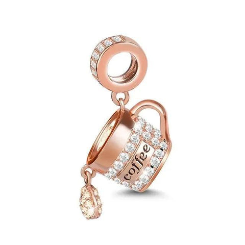 Rose Gold Coffee Cup Charm with Dangle - Perfect for Coffee Lovers - Rose Gold Coffee Cup Charm with Dangle - Perfect for Coffee Lovers