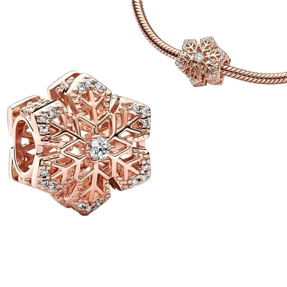 Rose Gold Snowflake Charm with Crystals - Winter Wonderland Magic - Rose gold snowflake charm with crystals, capturing the beauty of winter for charm bracelets or necklaces.