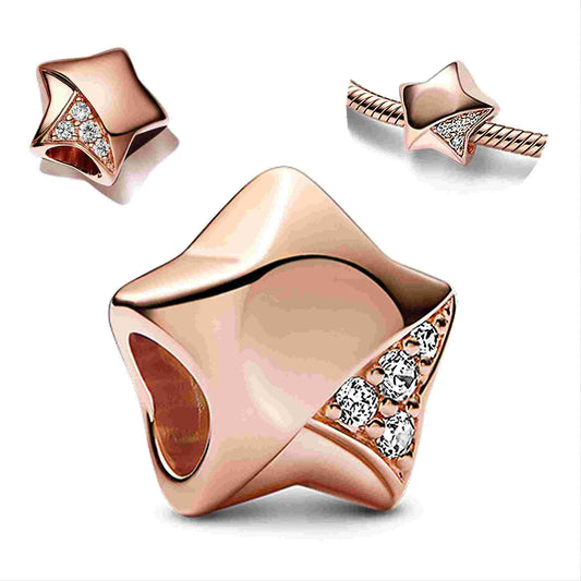 Rose Gold Star Charm with a sleek design and crystal accents, perfect for adding a sparkle to your charm collection.