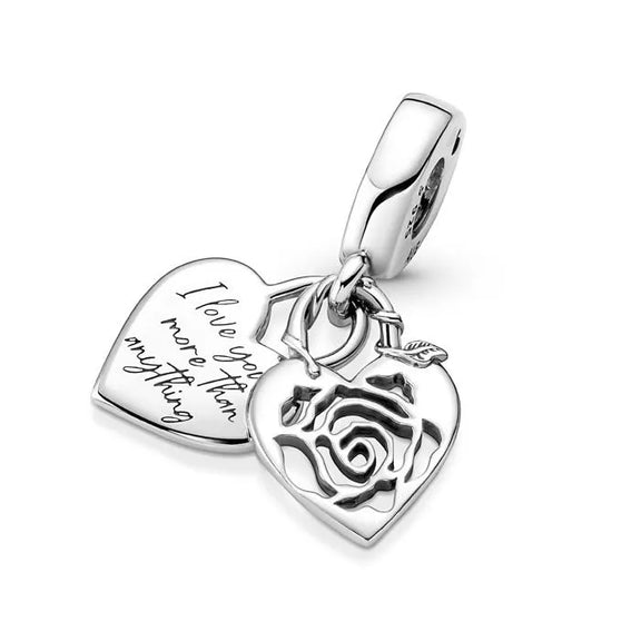 Rose Heart Padlock Dangle Charm - Padlock charm with heart design in rose, ideal for adding a romantic touch to charm bracelets