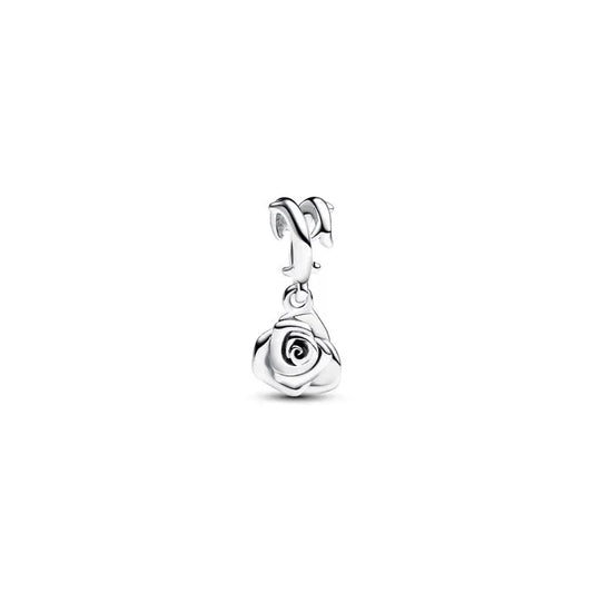 Rose in Bloom Dangle Charm - Blooming rose dangle, a delicate piece ideal for nature-inspired jewelry.