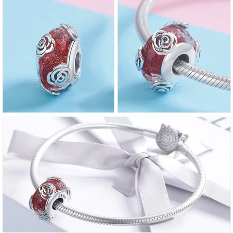 Rose Murano Glass Bead - Fits pandora Bracelet