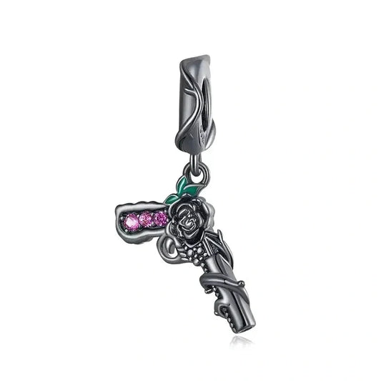 rose-pistol-charm fits Pandora bracelet Jewelry charm affordable