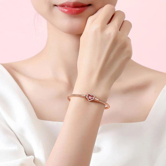 Rose Gold Plated Heart Charm Sterling Silver Snake Chain Bracelet for Pandora - Rose Gold Plated Heart Charm Sterling Silver Snake Chain Bracelet for Pandora