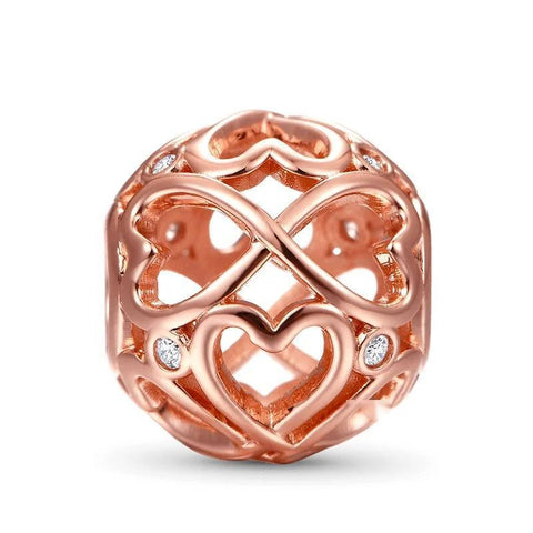 Rose Gold Heart Bea Charm with Clear CZ - Rose Gold Heart Bea Charm with Clear CZ