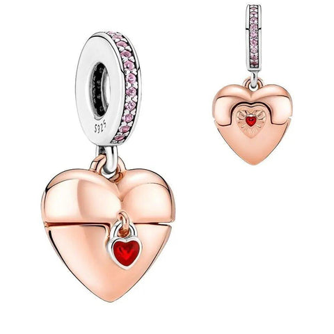 Rose Gold Heart Charm with Elegant Design - Rose Gold Heart Charm with Elegant Design