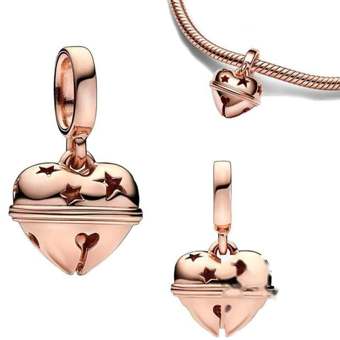 Heart Pendant with Rose Gold Plated Finish and Crystals - Heart pendant charm with rose gold plating and crystals