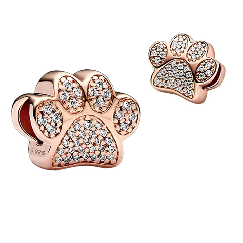 Rose gold paw print charm with CZ stones