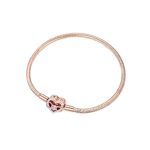 Rose Gold Plated Heart Charm Sterling Silver Snake Chain Bracelet for Pandora - Rose Gold Plated Heart Charm Sterling Silver Snake Chain Bracelet for Pandora