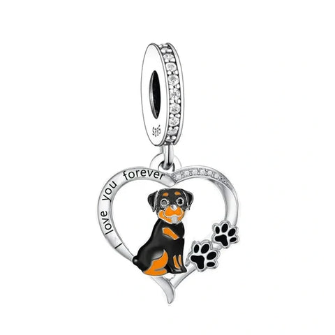 Rottweiler Forever Love Heart Charm - jewlouli rottweiler forever love heart pandora charm jewelry fits pandora bracelet