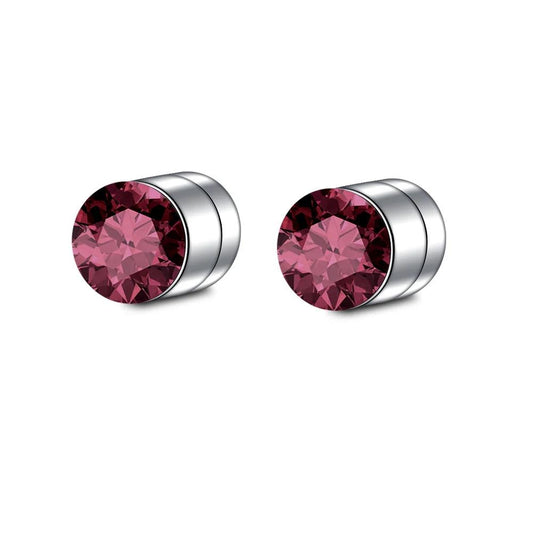 Elegant Magnetic Stainless Steel Stud Earrings with Pink Crystals 