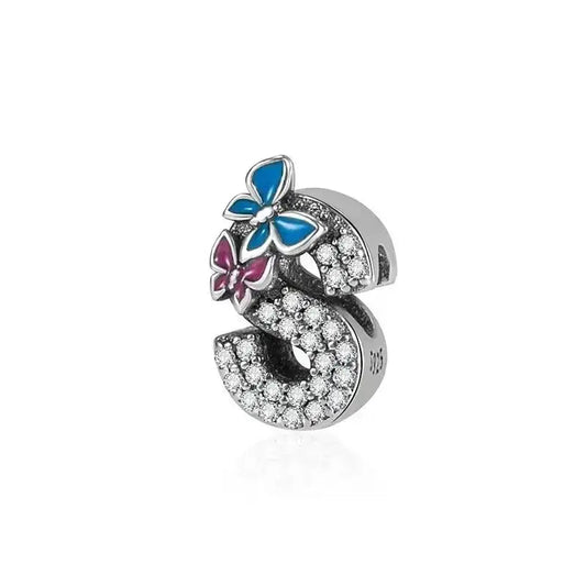butterfly silver letter S charm