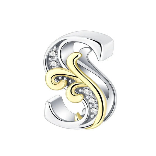 Dual-Tone Gold and Silver S Letter Charm with Crystal Accents