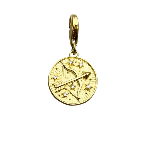 Gold Sagittarius zodiac charm.