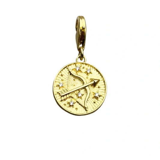 Gold Sagittarius zodiac charm.