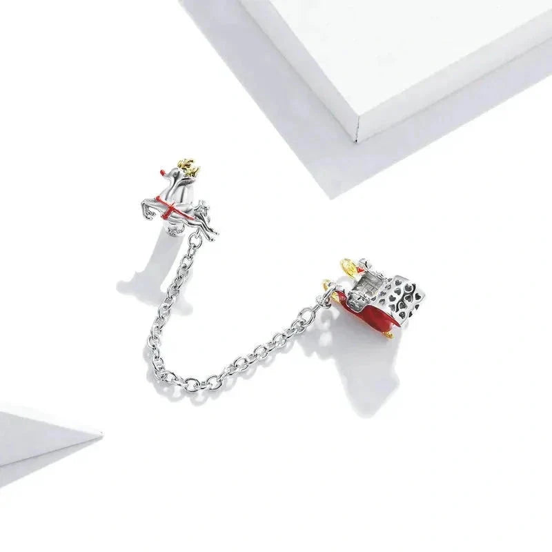 santa-sleigh-safety-chain affordable Pandora fits bracelet charm Jewelry