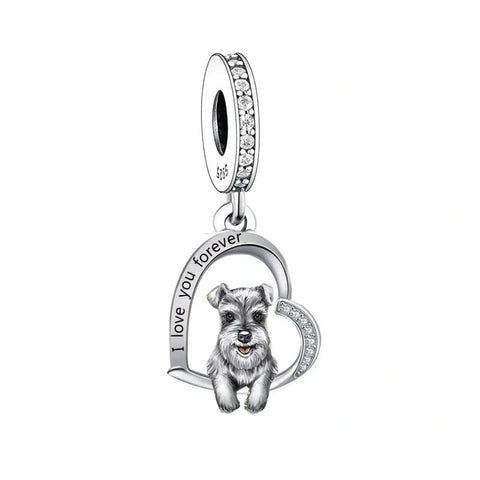 Schnauzer I love You heart silver Dog Charm