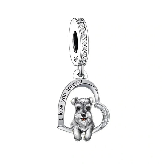 Schnauzer I love You heart silver Dog Charm