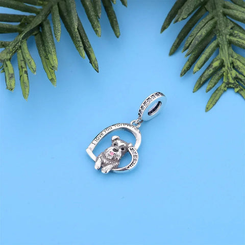 Schnauzer I love You heart silver Dog Charm - Schnauzer I love You heart silver Dog Charm