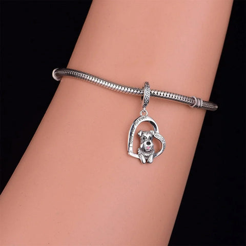 Schnauzer I love You heart silver Dog Charm - Schnauzer I love You heart silver Dog Charm
